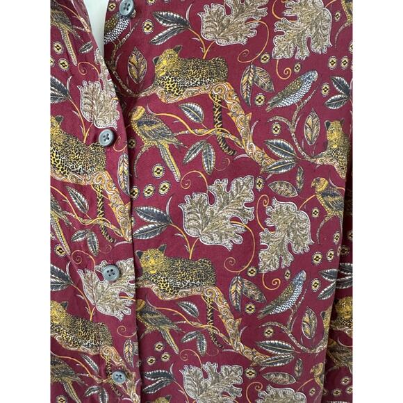 J. Crew Silk Button-Up Shirt in Botanical Cheetah Print Blouse Maroon Red Size 8 - Picture 6 of 12